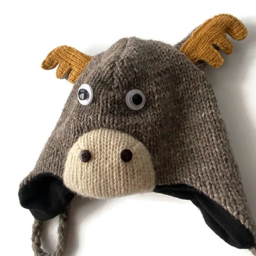 Kids Moose Knit Beanie Hat OS